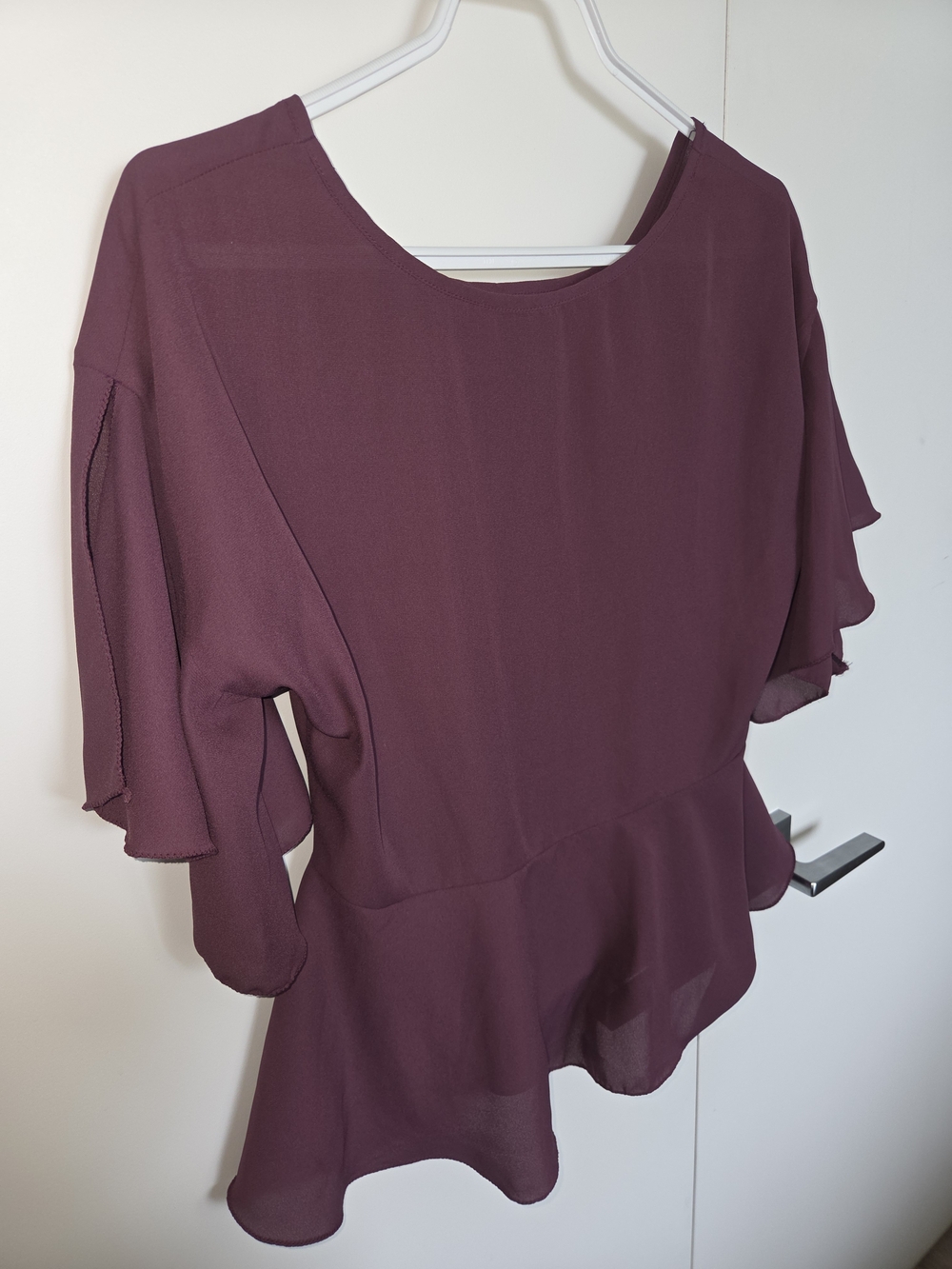 Suzy Shier Plum Ruffle Peplum Blouse